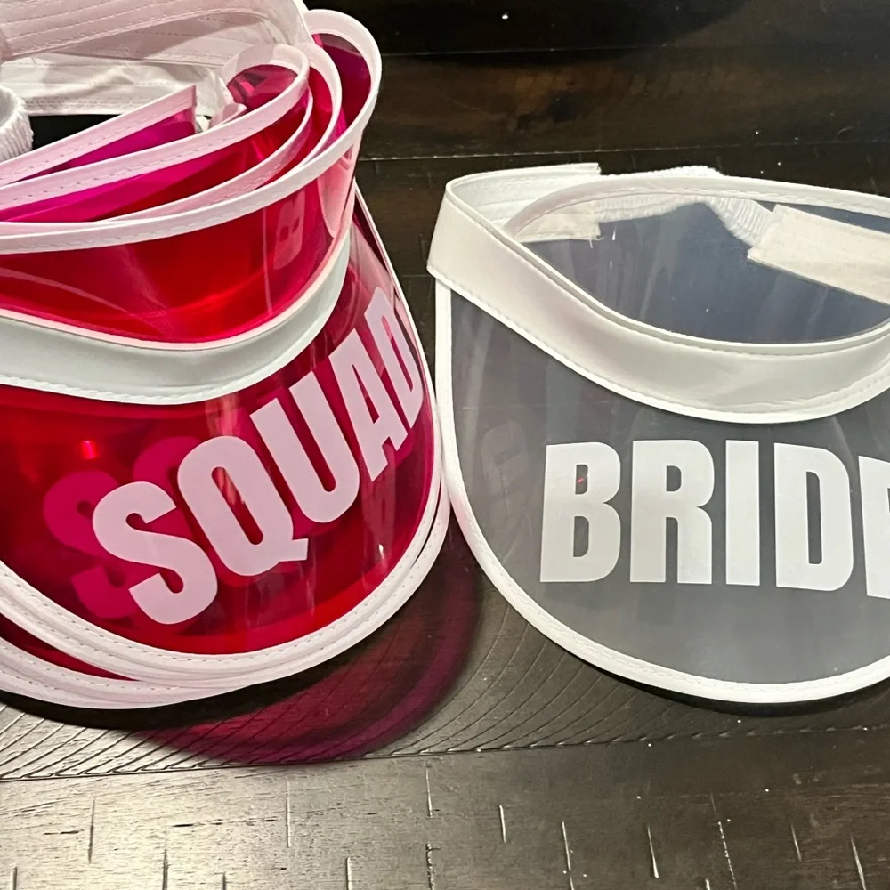 Pink and White 'Squad' and 'Bride' Party Visors lot of 10 Bachelorette party
